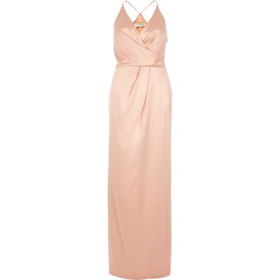 Light pink plunge slit maxi dress